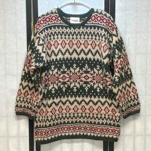 Designers Originals Studio Crew Neck Fair Isle Nordic Knit Wool Tunic Sweater M